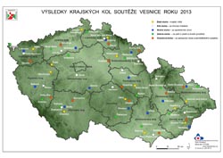 Mapa Vesnice roku - oceněné obce v krajských kolech 2013